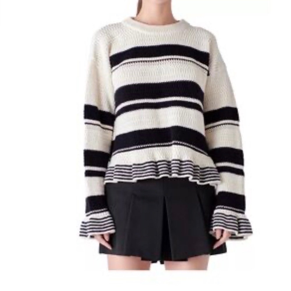 English Factory Black and White Striped Knit Sweater - Size M, Brand New